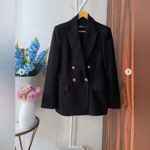 Zara Women's Elegant Black Blazer with Gold Buttons